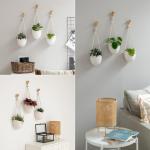 3-delige set porseleinen wandvazen, incl. houten haken, mat wit