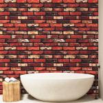 Rode Baksteen Kijken Zelfklevend Rol Schil en Plak Contact Papier Waterdicht Vinylfolie Muursticker voor Woonkamer Slaapkamer Decor 44.5x500cm