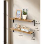 Wandrek, hout, set van 2, metalen planken, , lang, wandrek, natuur, decoratie, opbergplanken voor keuken, slaapkamer, woonkamer, badkamer, 60 cm