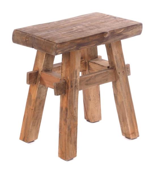 Rustieke houten KRUK Vintage 40 | 43x45x27 cm (HxBxD), gerecycled hout | massief houten krukje, bijzetkruk, bloemkruk, voetkruk | kleur: 01 natuur-vintage