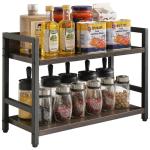 2-Tier Spice Rack Industriële Counter Plank Desktop Opslag Organizer Staand Kruidenrek voor Aanrecht Keuken Kantoor Woonkamer Desktop Donkergrijs TLJ002G