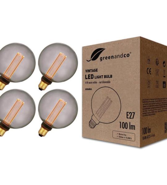 4 x vintage design ledlamp voor sfeerverlichting, E27 G125 Edison gloeilamp, 4 W, 100 lm, 1800 K, extra warmwit, 320 graden, 230 V, flikkervrij, niet dimbaar, 2 jaar garantie