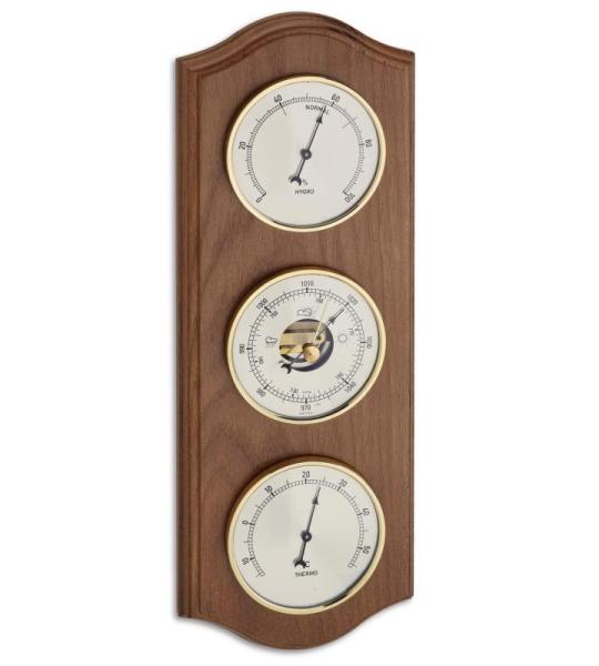 Analoog weerstation, 20.1076.01b, binnen, met barometer, hygrometer, thermomter, eiken/rustiek, (L) 123 x (B) 37 x (H) 337 mm, bruin