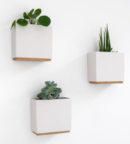 Alma Wandvazen, moderne hangende bloempotten voor aan de muur, 3-delige plantenpotset van hoogwaardig hars voor kamerplanten, kunstplanten, bloemen en meer, crème