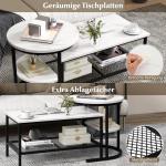 Set van 2 salontafels, bijzettafel, marmerlook met metalen frame en plank, koffietafel, woonkamertafel, banktafel voor woonkamer, slaapkamer (wit + zwart)