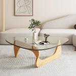 Skandinavischer Couchtisch, Wohnzimmertisch mit Platte aus Hartglas, Beistelltisch aus Holz, Kaffeetische, Schlafzimmer, Büro, Kaffee (Holz + transparent, 114 cm)