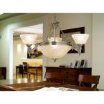 Hanglamp Marbella, 6-lamps, vintage, rustiek, hanglamp van gepolijst gegoten metaal, albastglas in champagne-kleur, eettafellamp, woonkamerlamp met E14-fitting