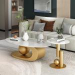 Luxuriöser Couchtisch aus Marmor mit goldfarbener Metallhalterung für Wohnzimmer, elegantes Design, einzigartiges Design, leicht zu reinigen