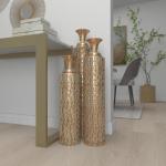 Metalen cilindervaas met groeiend wijnstokpatroon, set van 3 34", 29", 25" H, goud