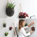Wandvazen -Ellie- | hangende keramische bloempotten 3-delig | wanddecoratie voor kamer, balkon en tuin | grafiet (mat)