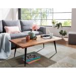 Koffietafel Massief Sheesham-Hout en Metaal 110x60x40 cm Salontafel Bruin | Vierkante Tafel Woonkamer Moderne met Boomrand | Lage Bijzettafel Woonkamertafel