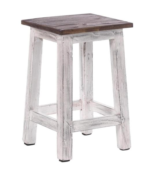 RUSTIC HOUTEN ZITKRUK MADERO | 48x30x30 cm (HxBxD), gerecycled hout | houten kruk | Kleur: 05 wit-naturel