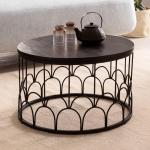 FineBuy Salontafel, 60 x 60 x 36 cm, massief mango, massief hout/metaal, zwart, rond, design woonkamertafel, industrieel, koffietafel, woonkamer, massief met metalen frame