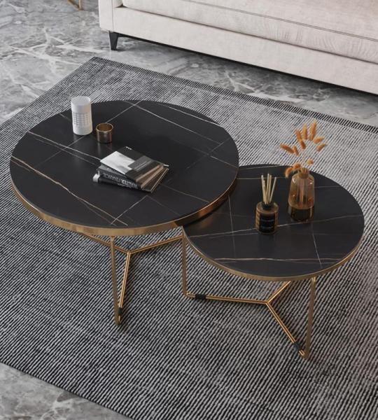 Moderne marmeren salontafel set met stevig metalen frame ruimtebesparende bijzettafels voor woonkamer en slaapkamer 24 & 18 inch diameter