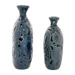 Keramische bloemenvaas met uitgesneden patronen, set van 2 16", 13" H, blauw