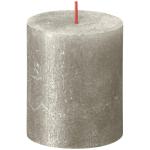 - Rustikale Stumpenkerze, schimmernd, Champagner-Silber, 8 cm, 4 Stück, tropffrei, ohne Duftkerzen