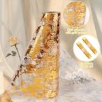 1 rol tafelloper goud, 28 cm x 15 m tafelloper met coating glanzend goud glanzend gouden tafelkleden bruiloft decoratiestof polyester tafeldecoratie tafelloper met 2 gekleurde lint