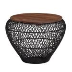 FineBuy Salontafel, mango, massief hout, metaal, 60 x 60 x 45 cm, rond, met opbergruimte, moderne bijzettafel, salontafel, woonkamer