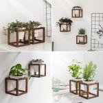 Wandvasen -Lille- | Hängende Blumentöpfe in Echtholzrahmen | 3-teiliges Übertopf-Set aus Keramik und Holz für Wand, Tisch und mehr | Walnuss-Braun