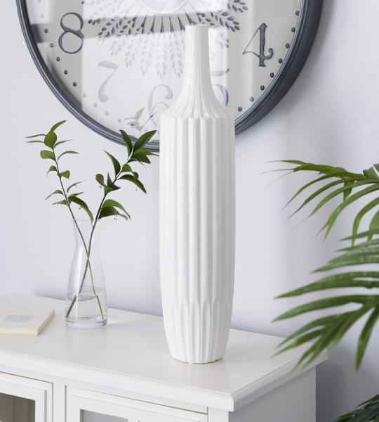 White Ceramic Modern Vase, 23 x 5 x 5, Large