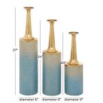 Metalen bloemenvaas met gouden top, set van 3 27", 24", 20" H, blauw
