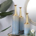 Metalen bloemenvaas met gouden top, set van 3 27", 24", 20" H, blauw