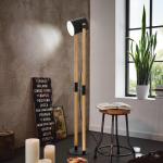 staande lamp Hornwood, 1-vlammige vintage staande lamp in industrieel design, retro staande lamp van staal en hout, kleur: zwart, crème, bruin, f
