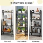 Boekenrek, rek met 4 niveaus, ladderrek van hout, met kantelbeveiligingen en verstelbare voetkussens, metalen frame, voor woonkamer, werkkamer en kantoor (donkerbruin)