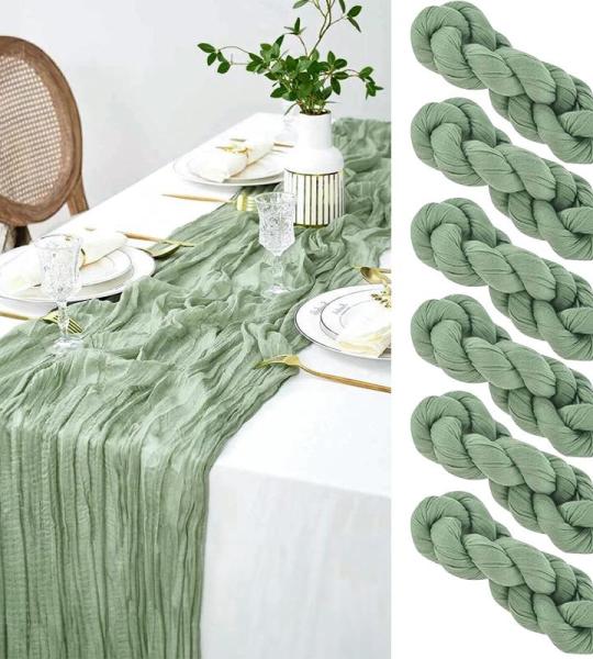 Tafelloper, 90 x 300 cm, 6 stuks, saliegroene tafelloper, moderne elegante tafelloper, groene tafel voor bruiloften, babyfeestjes, communie, sacramenten en verjaardagen, 90 x 300 c