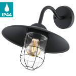 Buitenwandlamp Melgoa, 1 lichtpunt, wandlamp van verzinkt staal en glas, kleur: zwart, fitting: E27, IP44