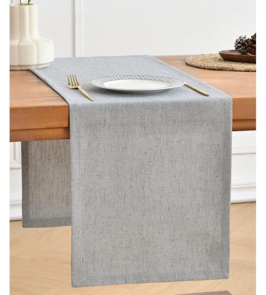Tischläufer aus Silber Grau Leinen, 275cm lang, maschinenwaschbar, rustikaler Bauernhaus-Tischläufer für Essen, Feiertage, Partys und den täglichen Gebrauch(Silber Grau, 275cm)