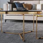 Stijlvolle marmeren salontafel met stevig metalen frame, moderne ruimtebesparende bijzettafels voor woonkamer en slaapkamer (24 en 18 inch dia)