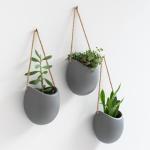 Wandvazen -Ellie- | hangende keramische bloempotten 3-delig | wanddecoratie voor kamer, balkon en tuin | grijs (mat)