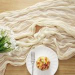 Tafelloper, 6 stuks beige kaasdoek, tafelloper, boho-gaas, kaasdoek, tafelloper, rustieke doorzichtige loper, tafelkleed voor boho, bruiloft, decoratie, verjaardagsfeest, 90 x 300 