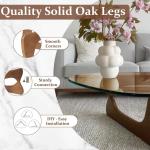 Skandinavischer Couchtisch, Wohnzimmertisch mit Platte aus Hartglas, Beistelltisch aus Holz, Kaffeetische, Schlafzimmer, Büro, Café (Walnut + Braun, 114 cm)