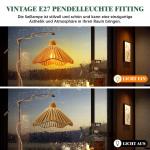 Retro houten hanglamp met stekker, industrieel henneptouw, set met schakelaar, E27-fitting met kabel, 4 meter, vintage lampenkap, voor woonkamer, balkon, gang, zonder gloeilamp