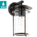 Buitenwandlamp Valdeo, 1-lichts buitenlamp, wandlamp van verzinkt staal, kleur: koperkleuren-antiek, glas: helder, fitting: E27, IP44, 16,5 x 20 x 27,5 cm