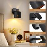 Wandlamp met schakelaar, dimbaar, vintage, stoffen wandlamp, E27, retro lamp, binnen, zwarte lampenkap, wandspot voor woonkamer, slaapkamer