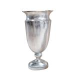Vaas, bloemenvaas, pokalvaas, decoratieve vaas, aluminium, zilver, ovaal, groot, voor kunstbloemen en pampasgras, 53 cm
