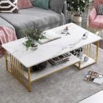 Witte salontafel met opbergruimte, 39" rechthoekige banktafels met open plank voor woonkamer, middentafel salontafel met marmeren afwerking en metalen frame voor woonkamer, eetkame