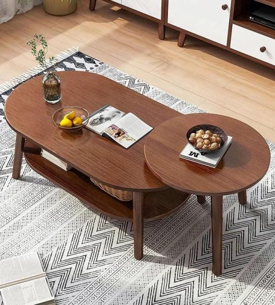 Moderner Couchtisch für das Wohnzimmer. Satztische für das Wohnzimmer, 2er-Set, große ovale Couchtische für das Wohnzimmer und Kleiner runder Beistelltisch mit Ablagefläche, 2