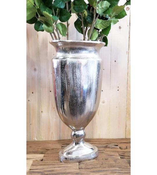 Vaas, bloemenvaas, pokalvaas, decoratieve vaas, aluminium, zilver, ovaal, groot, voor kunstbloemen en pampasgras, 53 cm