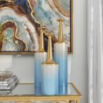 Metalen bloemenvaas met gouden top, set van 3 27", 24", 20" H, blauw