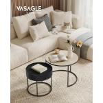 Salontafel rond, set van 2, bijzettafel, bijzettafel, modern, verborgen opbergruimte, dienblad, voor woonkamer, slaapkamer, balkon, natuurbeige-inktzwart LCT044K67