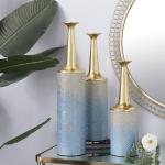 Metalen bloemenvaas met gouden top, set van 3 27", 24", 20" H, blauw