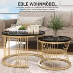 Moderne ronde salontafel, set van 2, ronde bijzettafelset, woonkamertafel met marmerfineer en goud, metalen frame, bijzettafel, salontafel, koffietafel voor woonkamer en slaapkamer