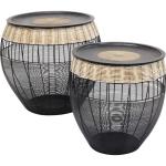 Design bijzettafel African Drums (2/set), ronde, moderne tafelset, grote bijzettafel, koffietafel, nachtkastje, zwart-bruin (H/B/D) 42 x Ø 40 cm & 48 x Ø 46 cm