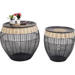 Design bijzettafel African Drums (2/set), ronde, moderne tafelset, grote bijzettafel, koffietafel, nachtkastje, zwart-bruin (H/B/D) 42 x Ø 40 cm & 48 x Ø 46 cm