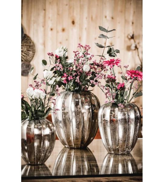 Vaas, bloemenvaas, pokalvaas, decoratieve vaas, aluminium (metaal), zilverkleurig, modern, woonkamer, keuken, 23 cm