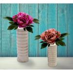 Houten bloemenvaas, set van 2 met bolvormige vorm, elk 1 x 18 cm en 28 cm, natuurlijke houten vaas, tafeldecoratie, raamdecoratie voor en pampasgras